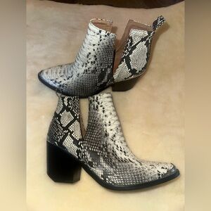 Jeffrey Campbell Black and Cream Snakeskin Ankle Booties